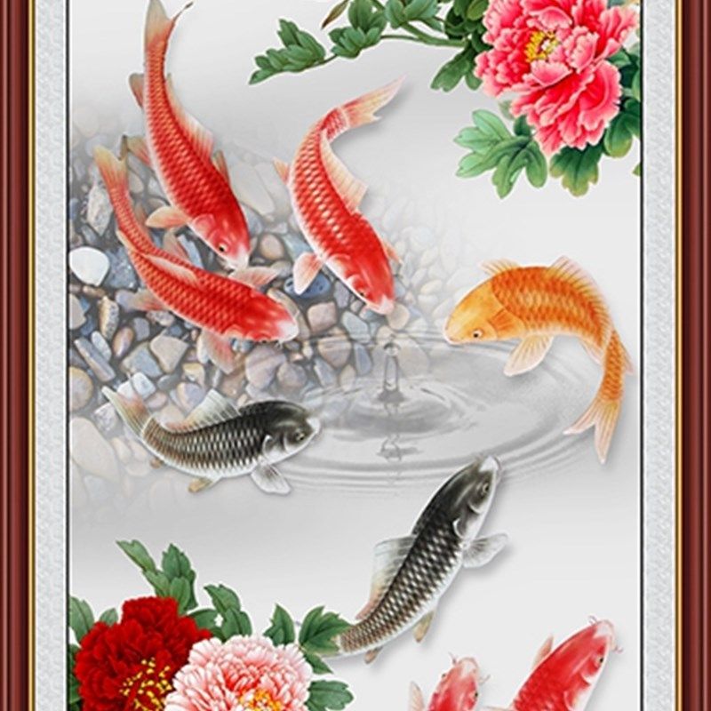 装饰画客厅玄关过道背景墙画九条鱼牡丹画山水风景九鱼图自粘贴画,家居饰品,现代装饰画,淘宝优惠券,粉丝福利购,淘宝优惠卷
