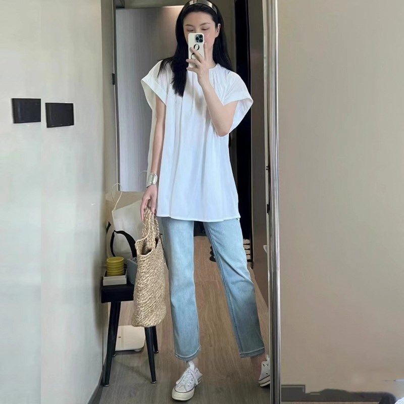 浅色直筒牛仔裤女2024年夏季高腰八分小个子修身显瘦九分烟管裤子