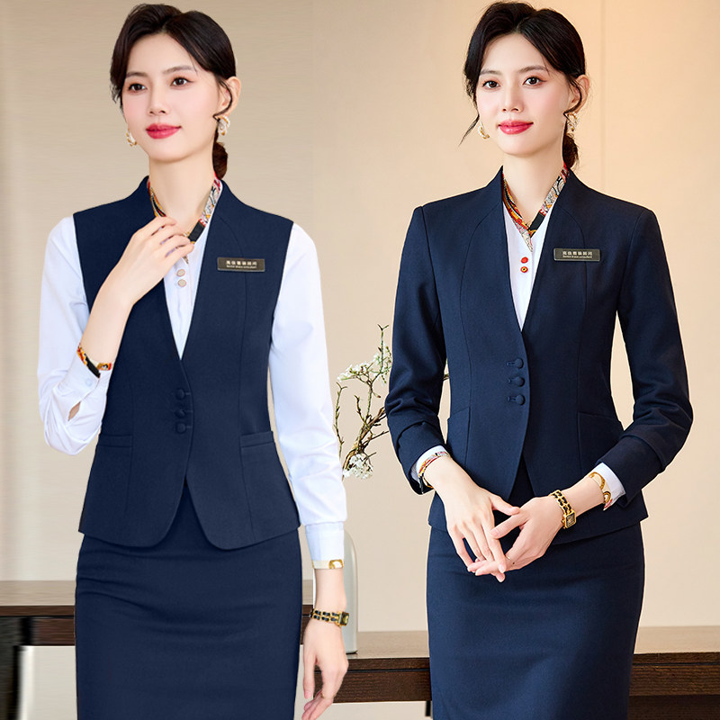 酒店餐饮服务员工作服酒吧前台接待珠宝店工装职业西装马甲套装女