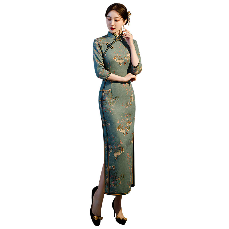 旗袍长版曼丽绒加厚秋款2023新款年轻款女高端气质日常复古改良
