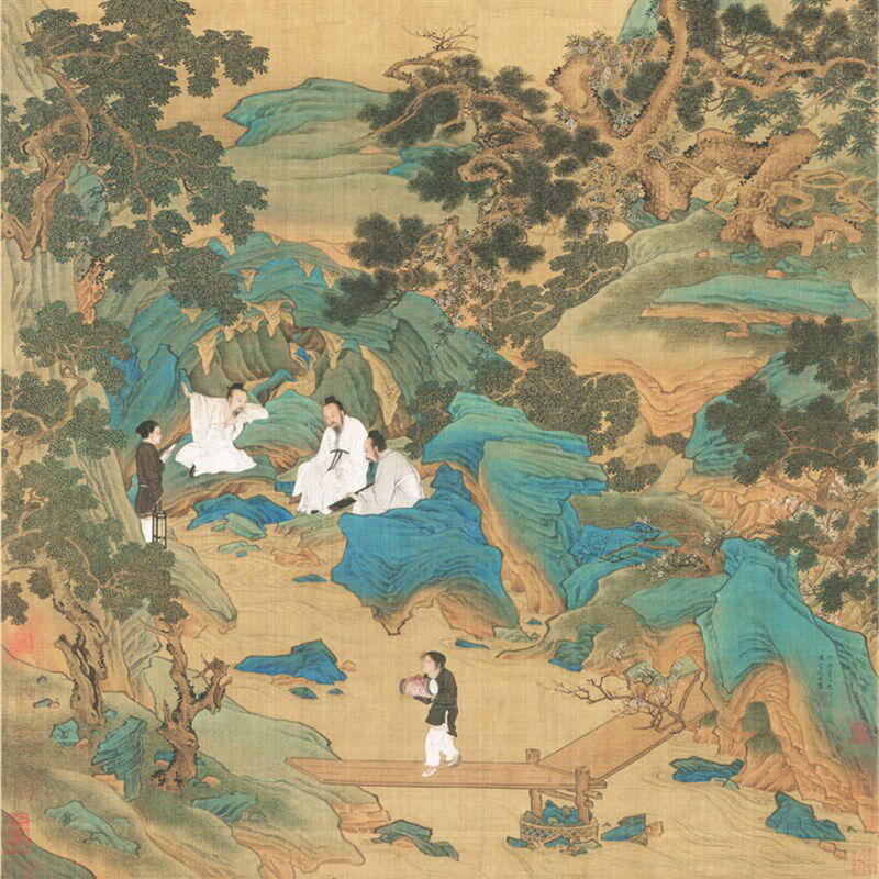 桃源仙境图装饰挂画客厅背景墙名家字画山水明代仇英有框油画布