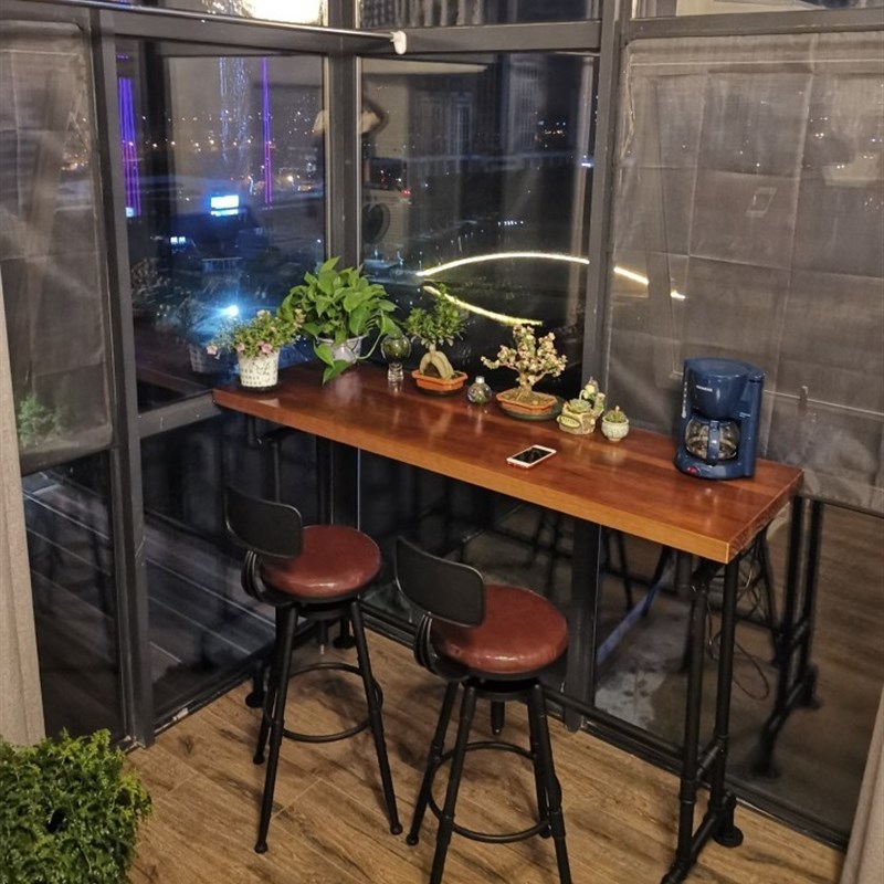 工业风复古水管铁艺实木吧台桌家用靠墙长条桌奶茶店酒吧高脚桌椅