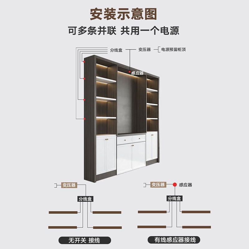 led长条嵌入式衣柜感应灯免开槽橱柜灯层板柜子鞋柜玄关酒柜灯带