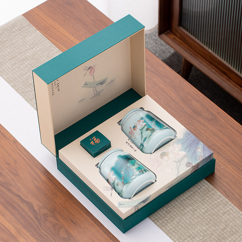 新品明前龙井绿茶陶瓷茶叶罐礼盒包装空盒安吉白茶碧螺春普洱通用