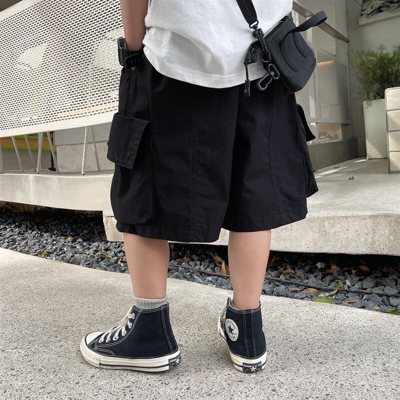 儿童短裤男童夏款裤子男小童工装裤夏季薄款五分裤夏男孩黑色中裤