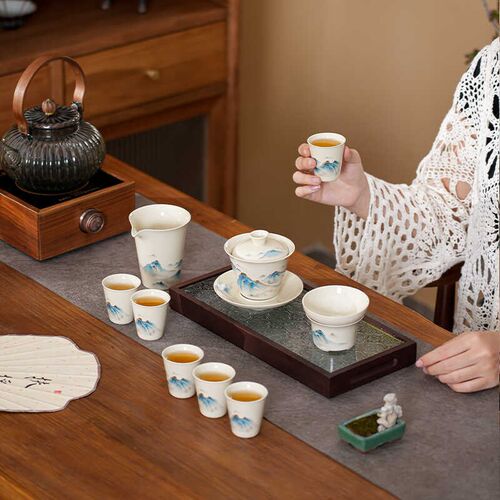 草木灰功夫茶具套装中式复古高端盖碗整套家用办公茶具礼盒装