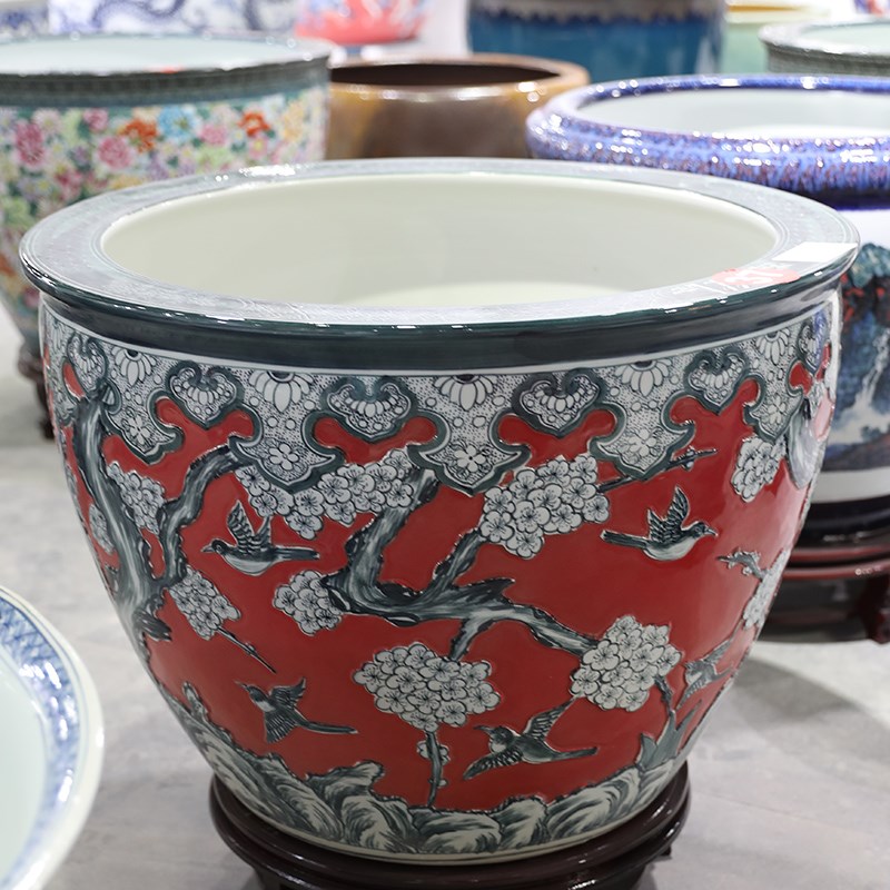 景德镇手工雕刻陶瓷大缸 青花瓷锦鲤鱼缸庭院古法养鱼缸
