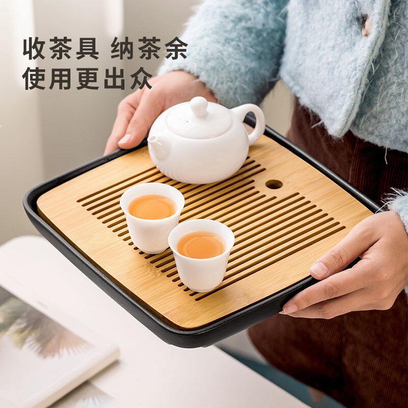 泥印创意新款陶瓷茶盘储水式小型家用办公室茶几茶台茶具沥水托盘