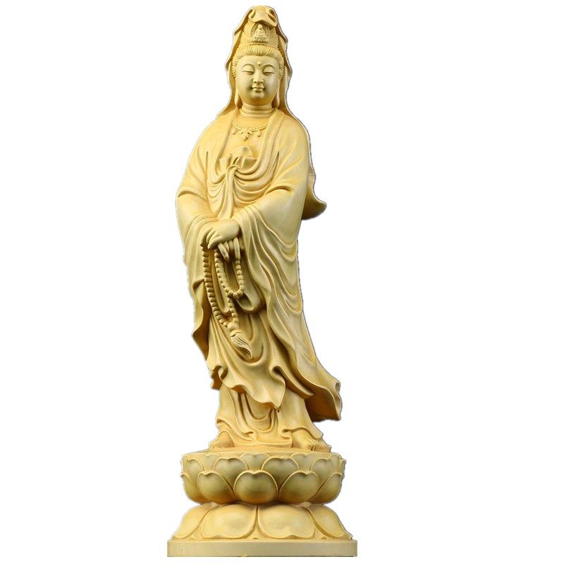 荷叶莲花自在观音大士木雕摆件实木送子菩萨鱼篮骑龙净瓶家居玄关
