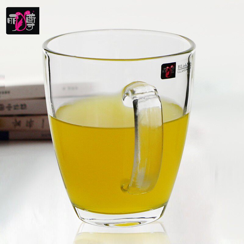 丽尊带把玻璃杯透明带把茶杯耐热水杯果汁杯家用水杯微波炉早餐杯