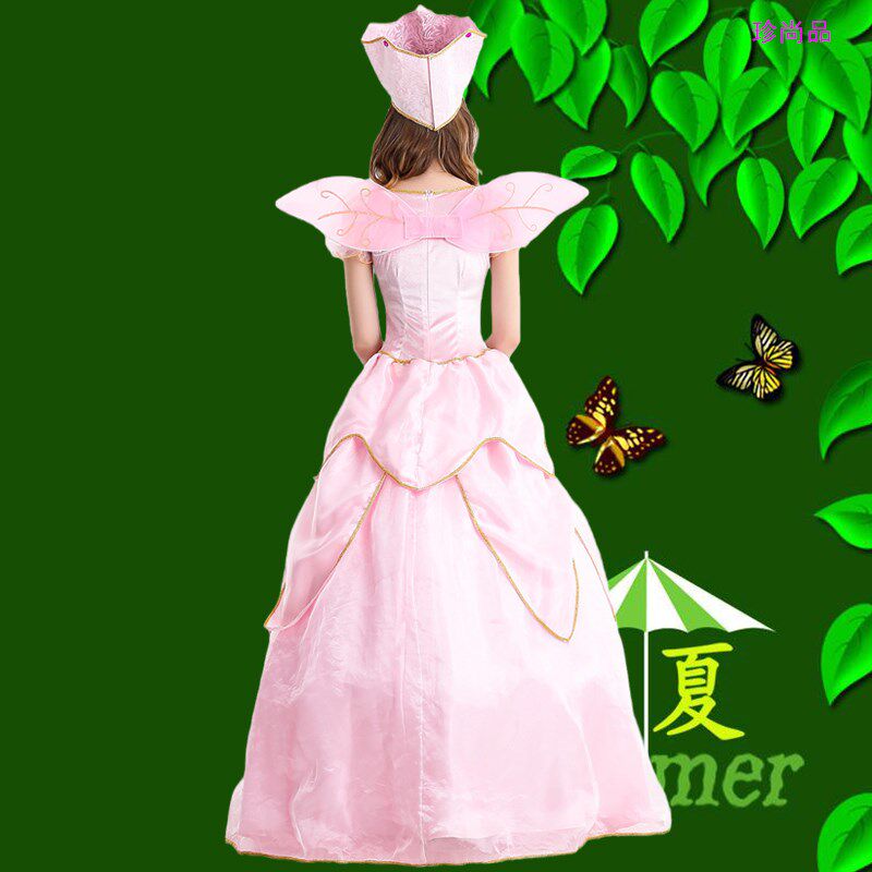 花仙子教母灰姑娘公主裙成人礼服荷叶边长裙cosply化妆舞会演出服