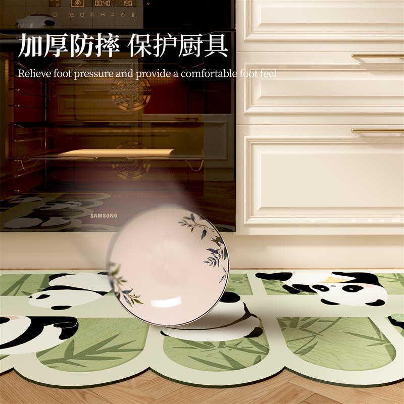 厨房专用地垫L型防滑吸水吸油耐脏可擦免洗7字型PVC硅藻泥中古风