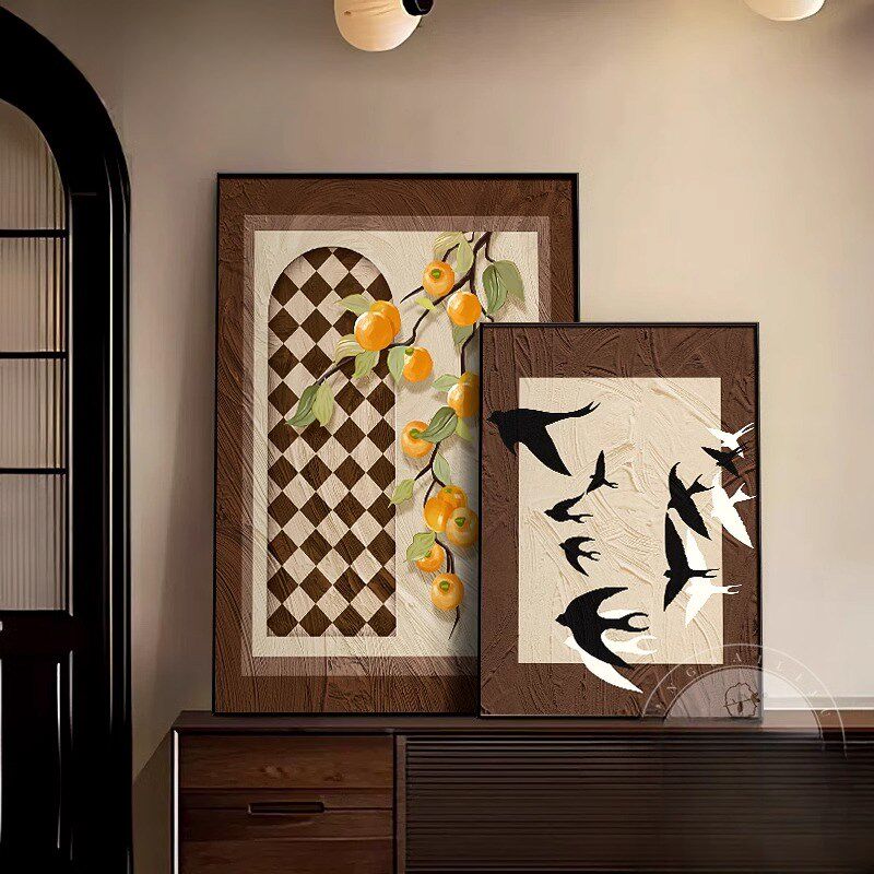 中古风桌面摆画高级感美拉德挂画法式复古客厅背景墙落地装饰画