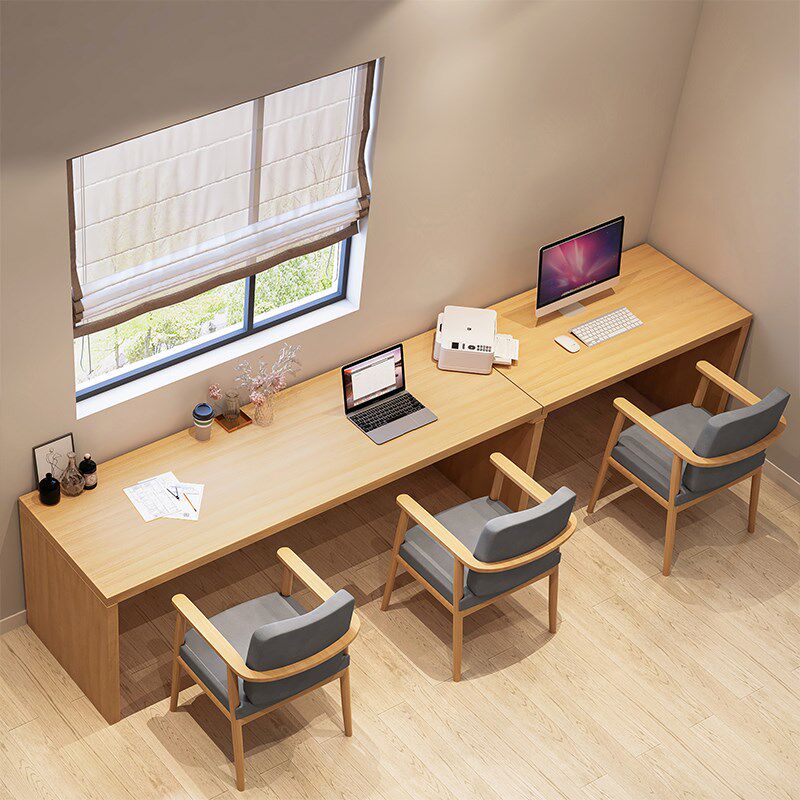 三人实木大书桌家用超长学习桌靠墙3米加长电脑桌多人长条办公桌