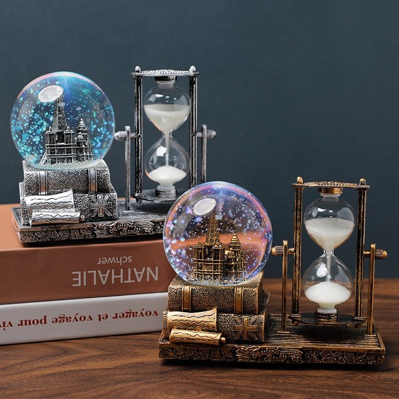 复古音乐铁塔水晶球沙漏计时器摆件创意办公桌面桌面装饰八音盒,家居饰品,装饰摆件,淘宝优惠券,粉丝福利购,淘宝优惠卷