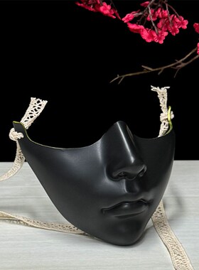 cos半脸白色面具汉服京剧塑料美女diy古风手绘古风面罩黑装扮道具