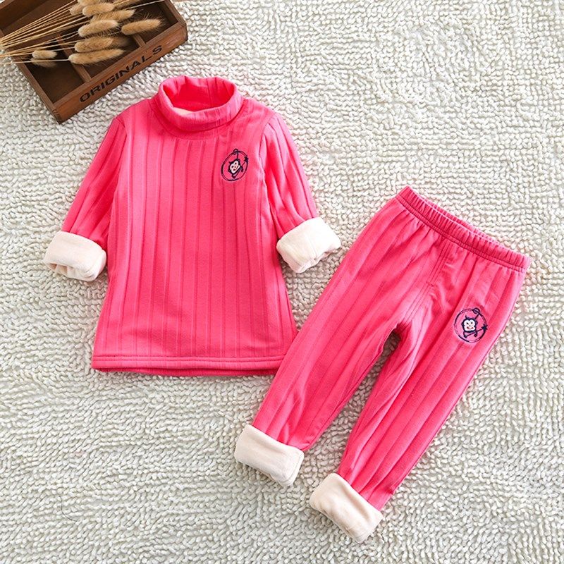 秋冬儿童加绒保暖内衣套装高领男童女童纯棉厚家居服弹力舒适睡衣