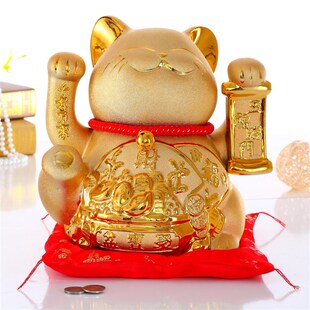 金色招财猫摆件小号大号陶瓷扑满储蓄罐电动摇手开业收银台发财猫