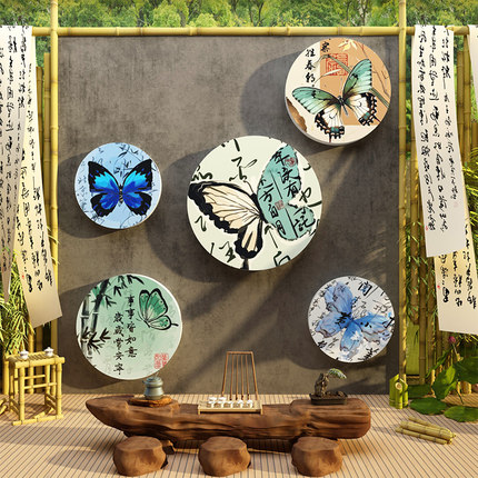 网红打卡中式茶室氛围布置高级感民宿小院墙面装饰蝴蝶古风场造景