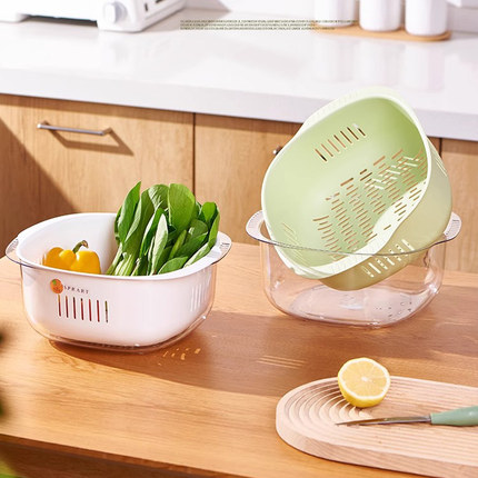洗菜沥水篮子厨房客厅家用双层加厚水果盘滤水盆淘洗豆子蔬菜神器