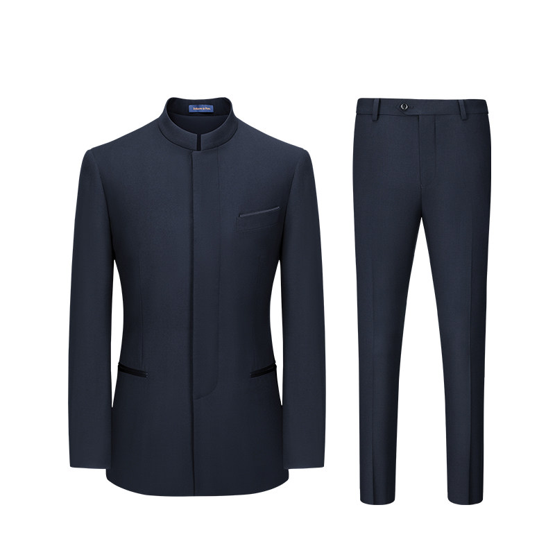 【2023新款】纯羊毛中山装男新郎结婚立领西服新中式西装套装男士