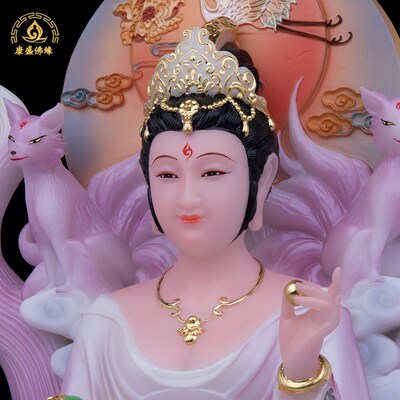 汉白玉九尾娘娘神像高档男女九尾狐九姑娘青丘帝君客厅装饰品摆件