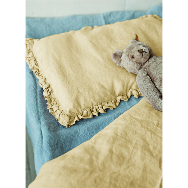 100%亚麻面料纯色儿童枕套30x50cm宝宝花边枕头套单个40x60cm定制