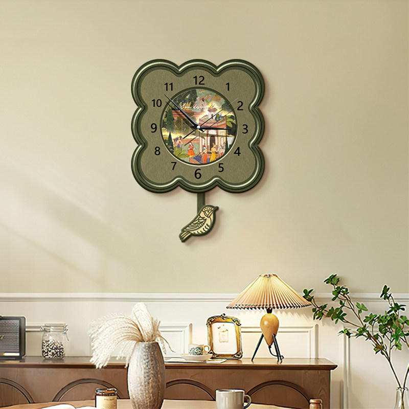 美拉德中古风钟表客厅装饰画复古艺术餐厅壁灯法式高级感挂画时钟