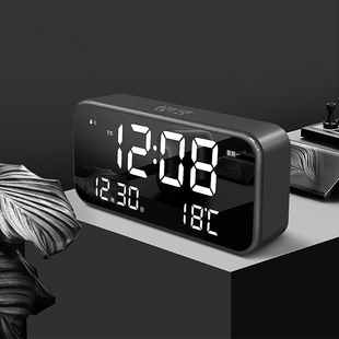 汉时钟表电子闹钟床头夜光时钟音乐闹铃报时日历温度小闹表HA801