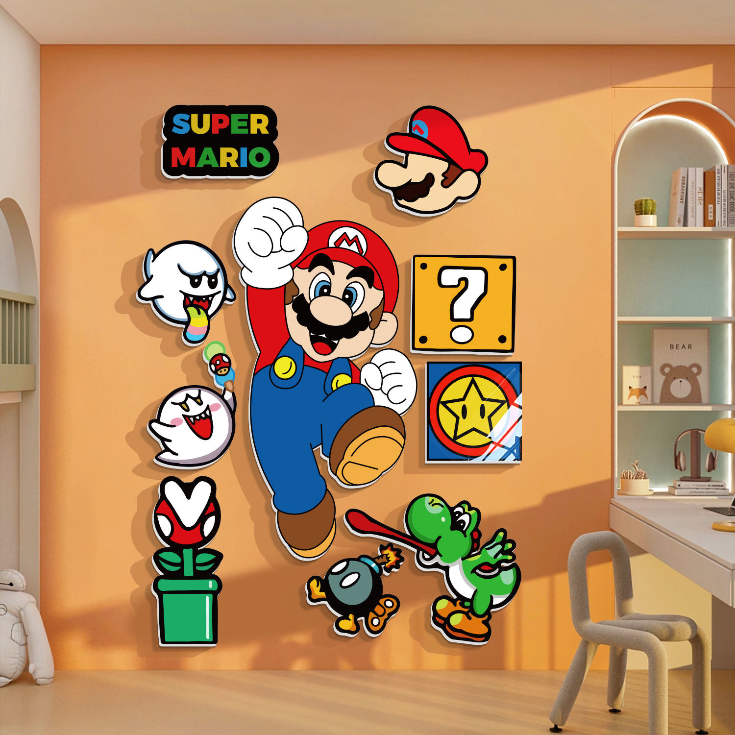 马里奥墙面玩具贴超级玛丽画儿童娱乐区房间布置男孩卧室装饰背景,家居饰品,文化墙贴,淘宝优惠券,粉丝福利购,淘宝优惠卷