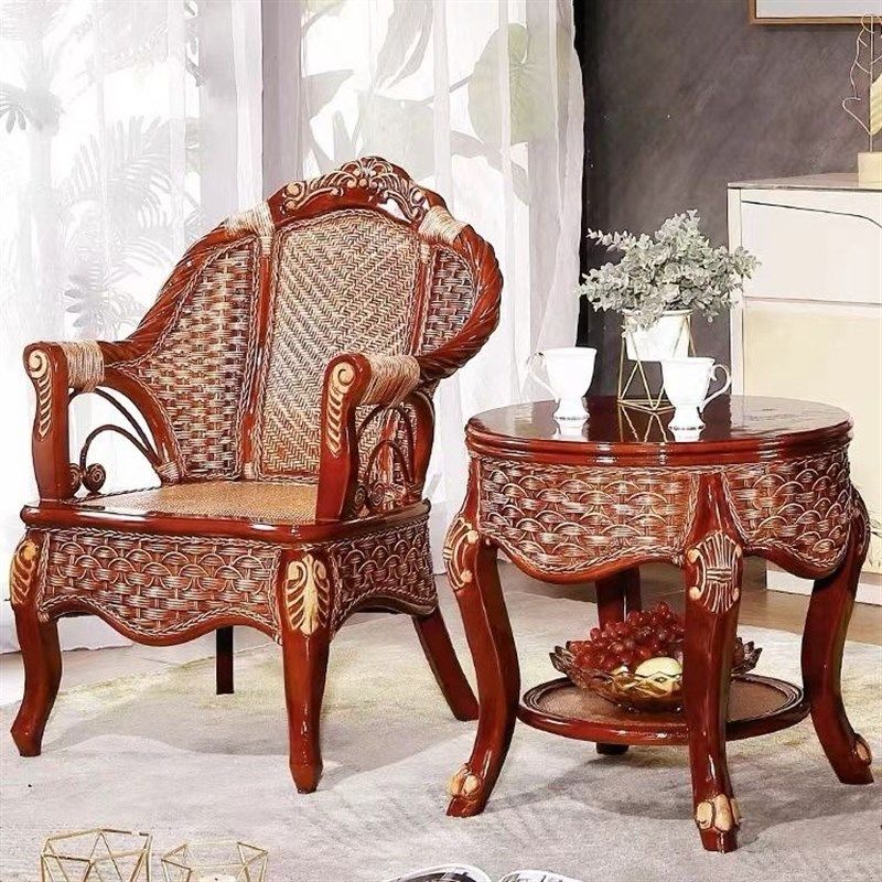 欧式真藤编阳台休闲靠背椅子单人藤椅茶几三件套会客洽谈桌椅组合,住宅家具,阳台椅,淘宝优惠券,粉丝福利购,淘宝优惠卷