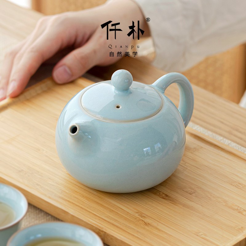 汝窑西施壶泡茶壶陶瓷功夫茶具家用茶壶开片可养手工单壶