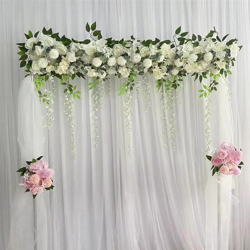 森系婚庆长条花排结婚拱门花舞台背景迎宾区布置排花仿真绢花花艺