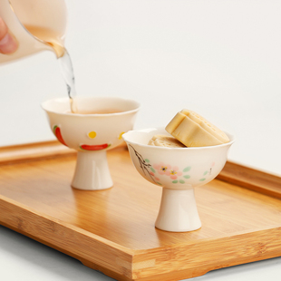 白瓷高脚小茶碟家用水果盘创意手绘茶点盘精致干果碟糕点托盘小碗
