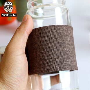 木纹创意加厚防烫隔热玻璃杯女带茶漏花茶杯便携简约时尚学生水杯