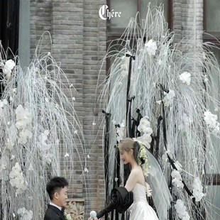 塑料柳条仿真花垂钓柳芽假花韩版白绿婚礼插花装饰婚庆花艺摆设