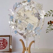 团扇结婚新娘婚礼秀禾香槟色蓝色高级重工中式 手工diy材料包喜扇