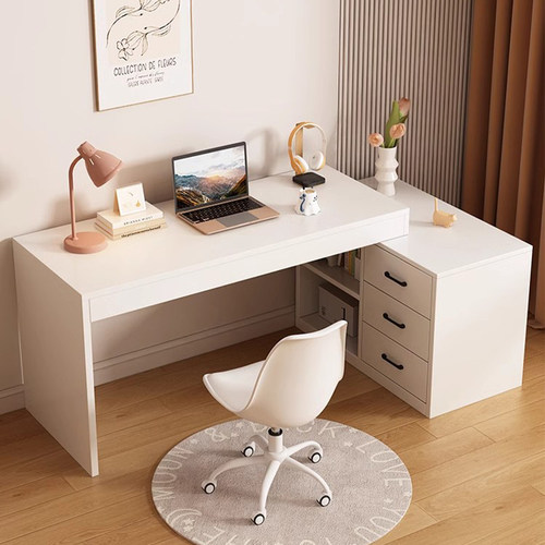 实木书桌转角家用拐角卧室电脑桌梳妆台一体伸缩折叠双人写字桌子