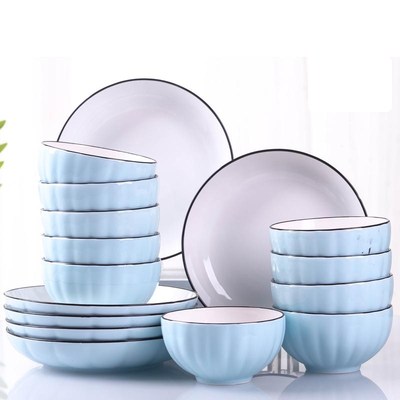微波炉18头碗碟套装 家用陶瓷吃饭碗盘子菜盘欧式碗筷4人组合餐具