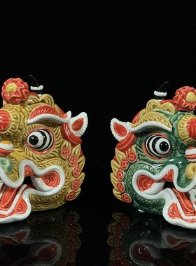 石湾陶瓷麒麟一对摆件家居玄关客厅工艺品博古柜办公室招财装饰摆