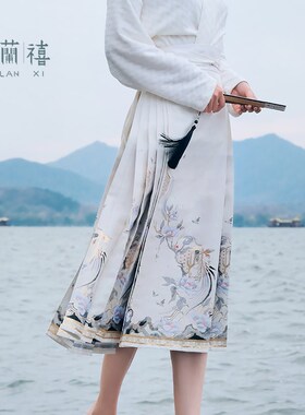 八分中长款改良马面裙 木兰禧【水墨山茶】织金仿妆花红色订婚