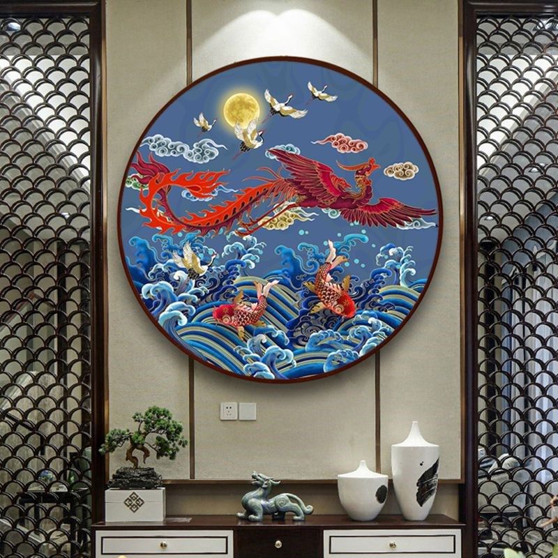 新中式祥麟瑞凤十字绣新款线绣中式小件客厅卧室玄关小幅手工绣,居家布艺,十字绣成品,淘宝优惠券,粉丝福利购,淘宝优惠卷