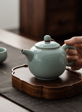 宁不凡汝窑茶壶陶瓷单壶功夫茶具家用泡茶壶开片可养汝瓷 豆青色
