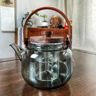 围炉煮茶圣裔堂胡桃木把手盖子四代蒸煮一体壶高硼硅玻璃茶壶