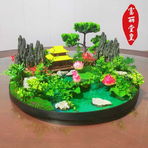 酒店餐厅电动餐桌中间摆花大圆桌转盘装饰品饭店摆台造景包厢摆设