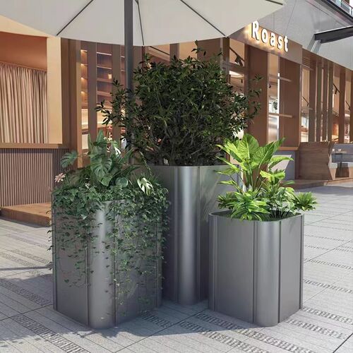 不锈钢花箱围栏室外摆街道铁艺花槽长方形花盆售楼部广场移动花坛