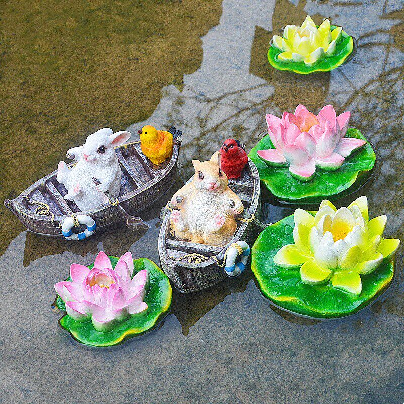 小鱼池仿真动物划船兔树脂摆件花园装饰庭院池塘浮水荷花鱼缸造景,家居饰品,户外/庭院摆件,淘宝优惠券,粉丝福利购,淘宝优惠卷