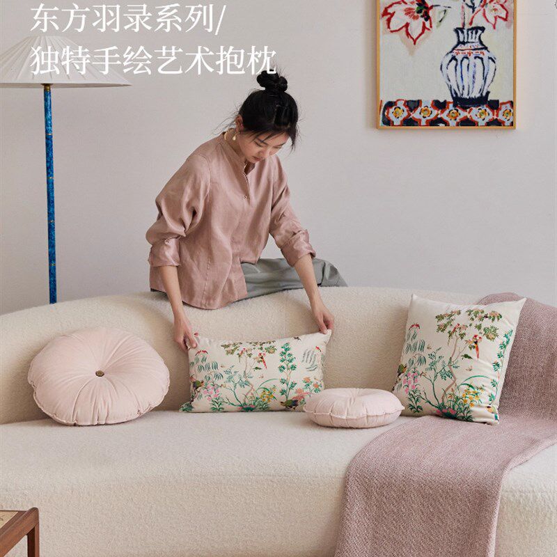 蜡笔风格东方羽绒枕法式中式高端大气客厅沙发靠垫腰枕定制