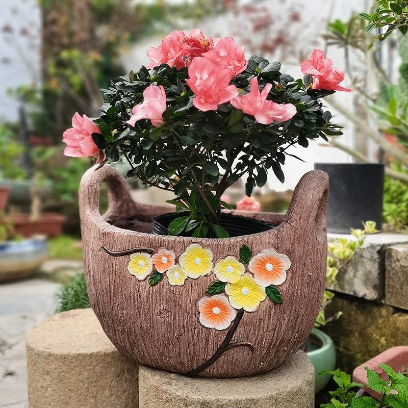 创意花园摆件花盆大号双耳花缸庭院阳台布置造景可种植花器装饰