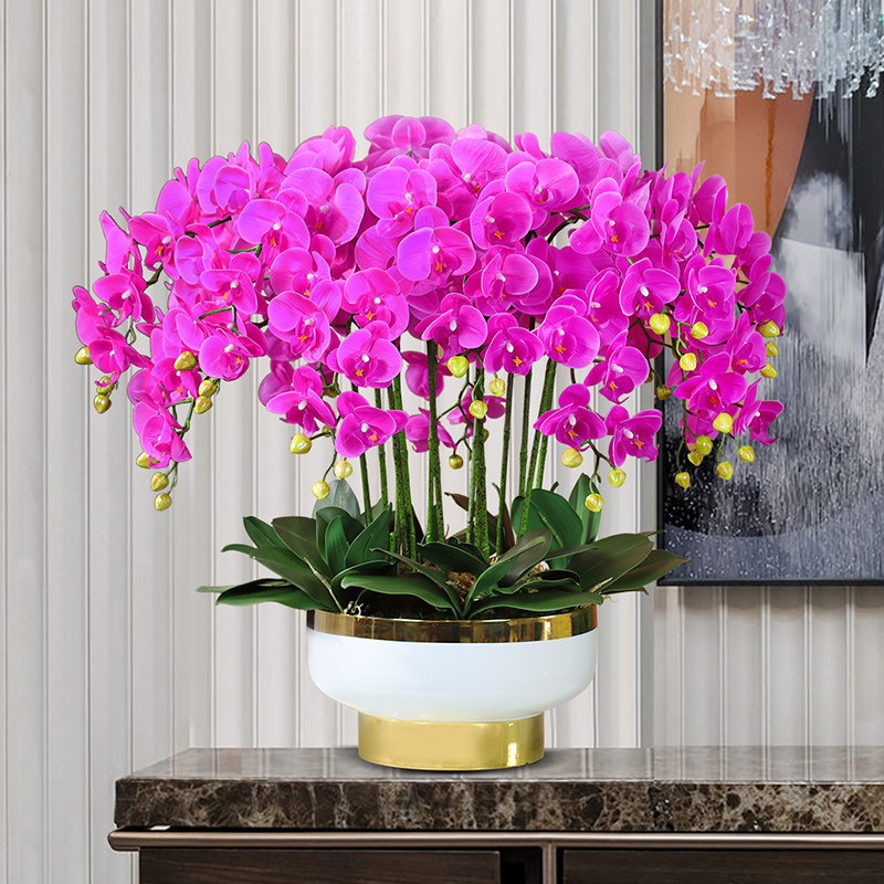 花与梦大盆蝴蝶兰仿真花公司酒店前台摆设客厅电视柜摆件假花兰花